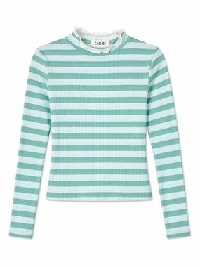 NWT CALI BE BLUE STRIPED MOCK NECK LONG SLEEVE TOP